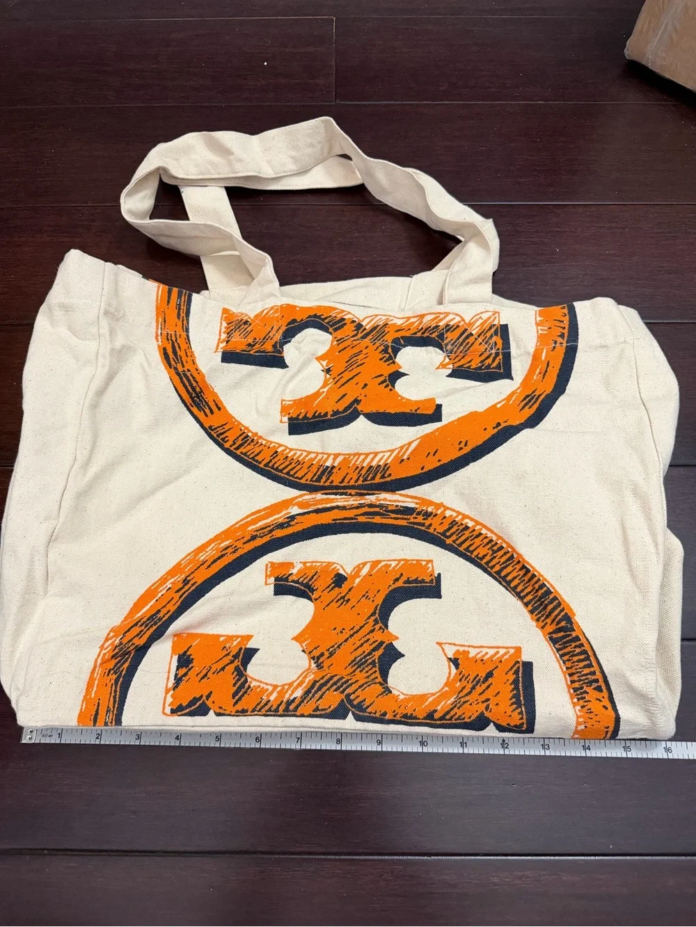 Tory Burch Canvas Tote with Orange Logo Print
